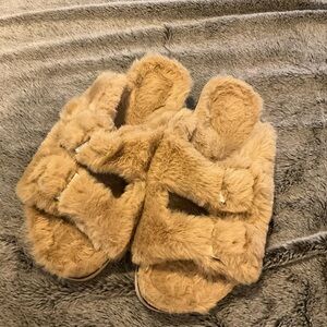 Fuzzy Tan Slippers
